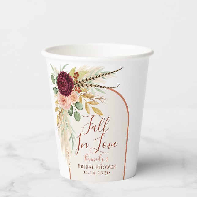 Fall In Love Pampas Grass Terracotta Boho Floral  Paper Cups (Front)