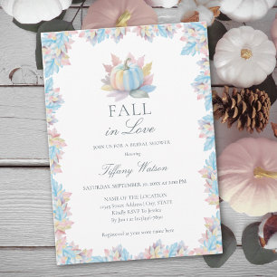 Fall in Love Pastel Blue Pumpkin Bridal Shower Invitation