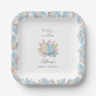 Fall in Love Pastel Blue Pumpkin Bridal Shower Paper Plate