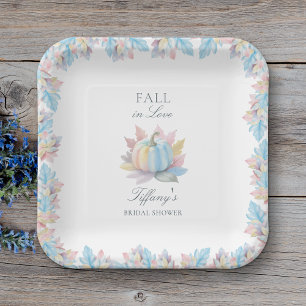 Fall in Love Pastel Blue Pumpkin Bridal Shower Paper Plate