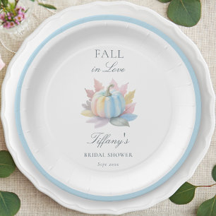 Fall in Love Pastel Blue Pumpkin Bridal Shower Paper Plate