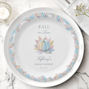 Fall in Love Pastel Blue Pumpkin Bridal Shower Paper Plate