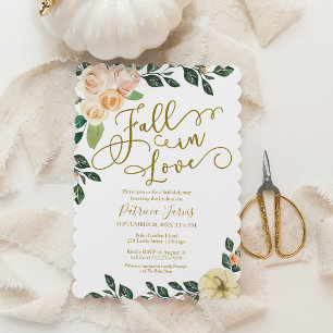 Fall In Love Peach Floral  Pumpkin Bridal Shower Invitation