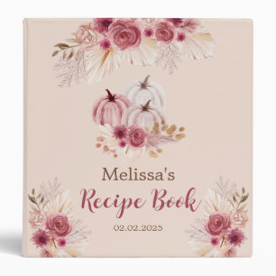 Fall In Love Pink Boho Pumpkin Recipe Book Binder