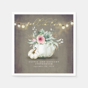 Fall in Love Pink Floral Pumpkins Elegant Rustic Napkin