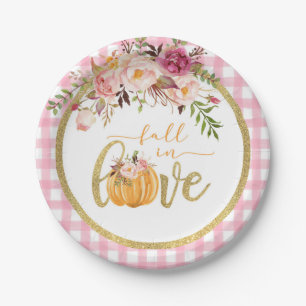 Fall in Love Plate - Pink Gingham