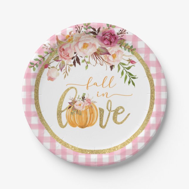 Fall in Love Plate - Pink Gingham (Front)