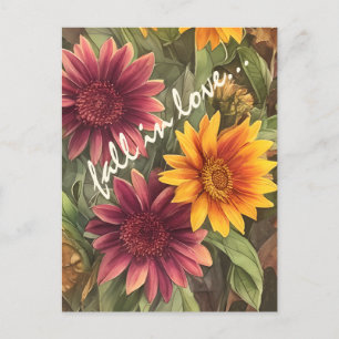 Fall in Love Pretty Autumn Flowers Floral Postcard