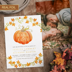 Fall in Love pumpkin and leaves watercolor wedding