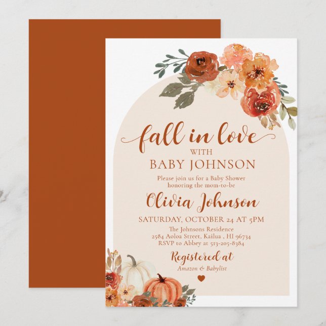 Fall in Love Pumpkin Autumn Baby Shower Invitation (Front/Back)