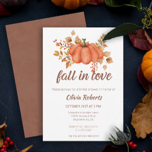 Fall in Love Pumpkin Autumn Bridal Shower Invitation