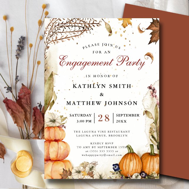 Fall In Love Pumpkin Autumn Engagement Party Invitation (Creator Uploaded)
