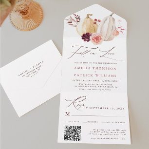 Fall in Love Pumpkin Autumn Wedding All In One Invitation