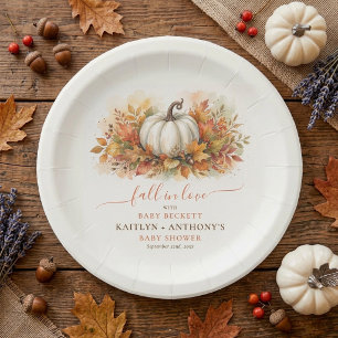 Fall In Love Pumpkin Baby Shower Paper Plate