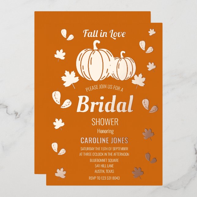 Fall in Love Pumpkin Boho Gold Foil Bridal Shower (Front/Back)