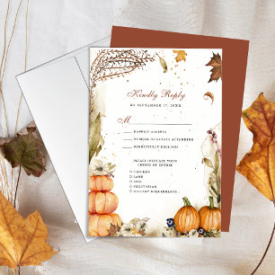 Fall In Love Pumpkin Botanical Autumn Wedding RSVP Card