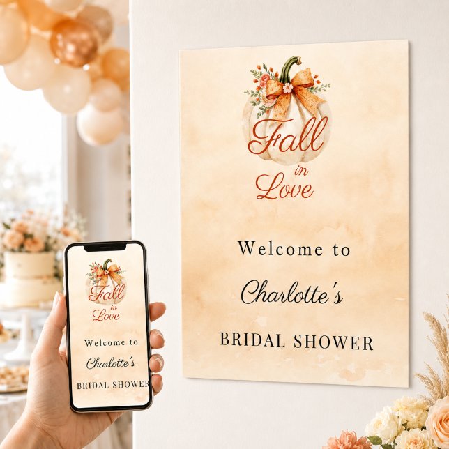 Fall in Love Pumpkin Bow Welcome Bridal Shower Poster (Creator Uploaded)