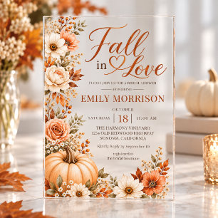 Fall in Love Pumpkin Bridal Shower Acrylic Invitations