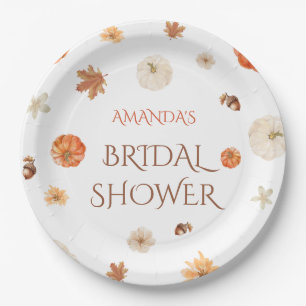 Fall in Love Pumpkin Bridal Shower Botanical Paper Plate