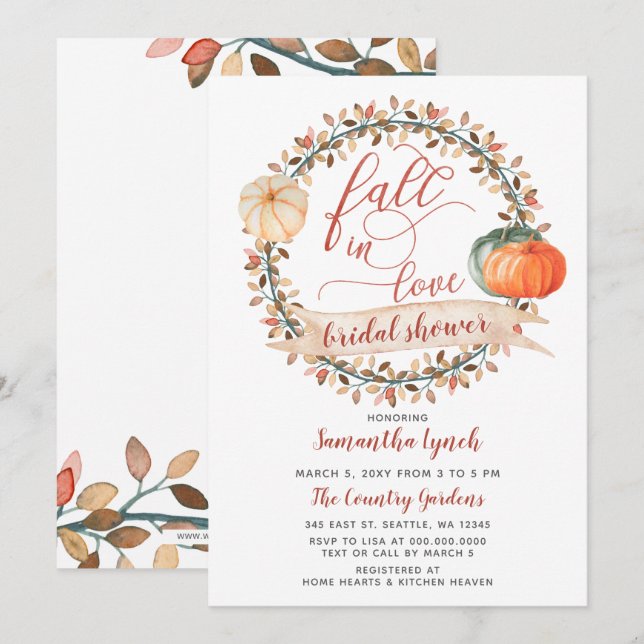 Fall in Love Pumpkin Bridal Shower Invitation (Front/Back)