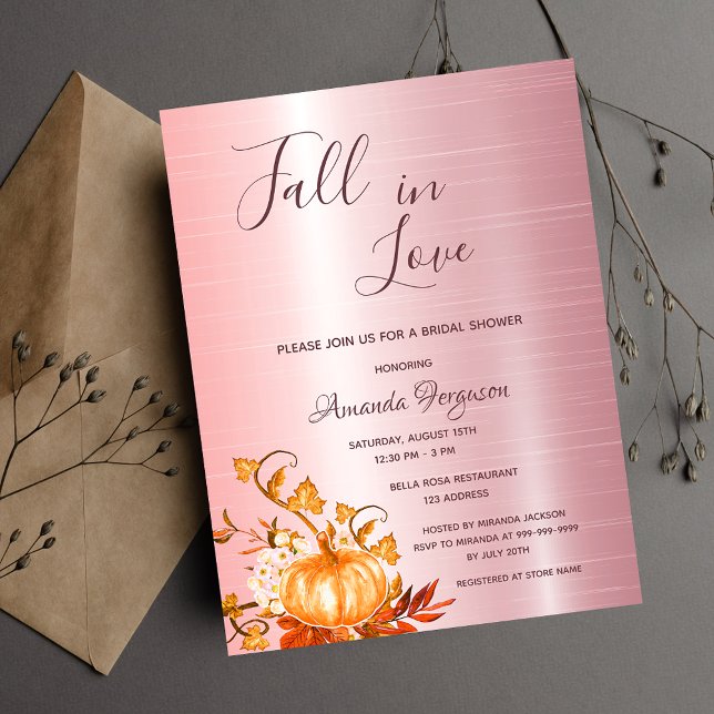 Fall in love pumpkin Bridal Shower invitation Postcard (Creator Uploaded)