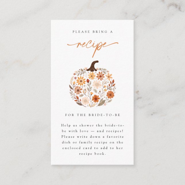 Fall in Love Pumpkin Bridal Shower Recipe Request Enclosure Card (Front)