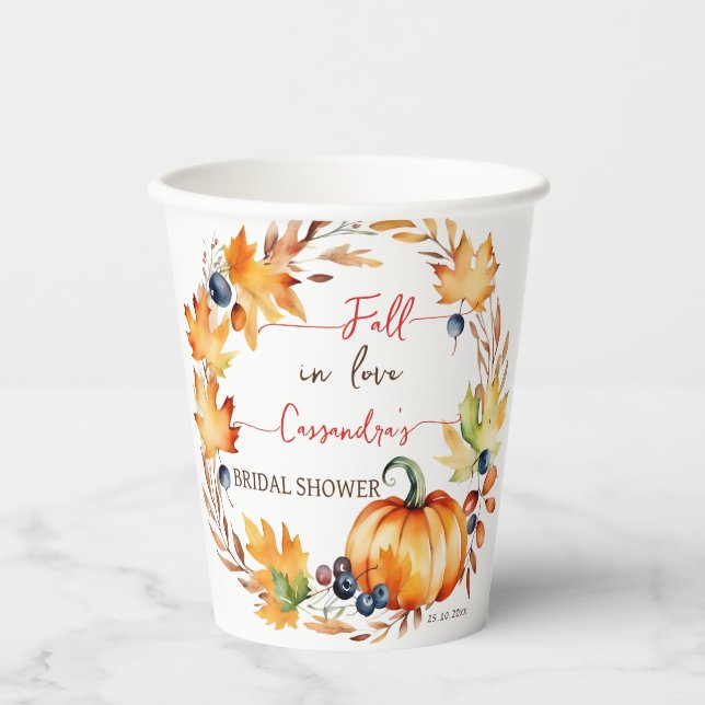 Fall in love pumpkin  bridal shower tableware paper cups (Front)