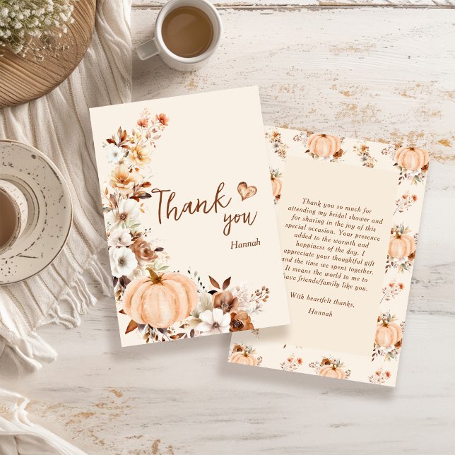 Fall in Love Pumpkin Bridal Shower Thank You Card (Creator Uploaded)