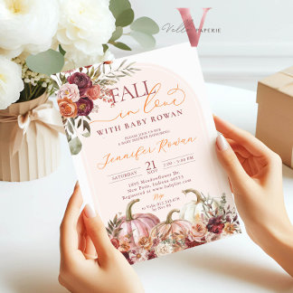 Fall in Love Pumpkin Burgundy Orange Baby Shower Invitation