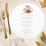 Fall in Love Pumpkin Circle Wedding Menu Card<br><div class="desc">Create an elegant and timeless fall-themed wedding suite that effortlessly reflects your style with personalized details.</div>