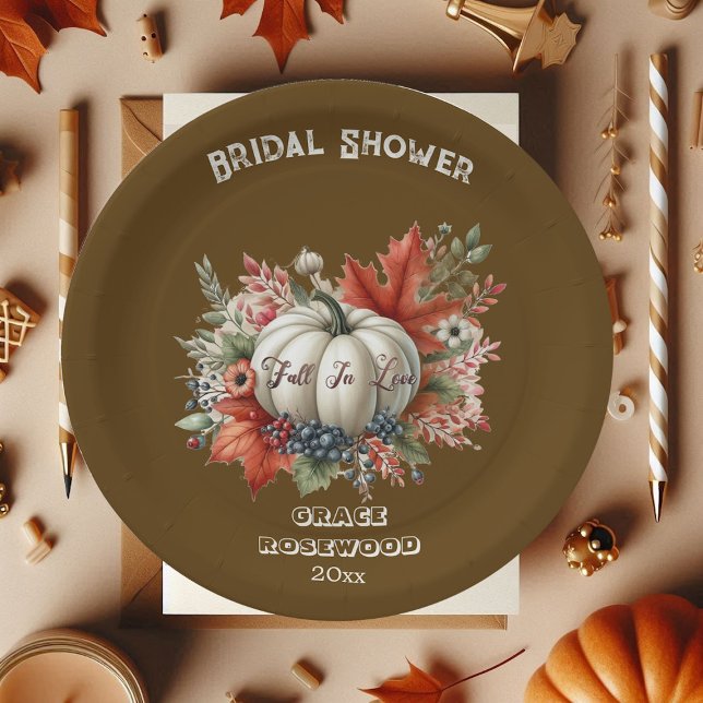 Fall In Love Pumpkin Country Brown Bridal Shower Paper Plate (Fall In Love Pumpkin Country Brown Bridal Shower Paper Plates)