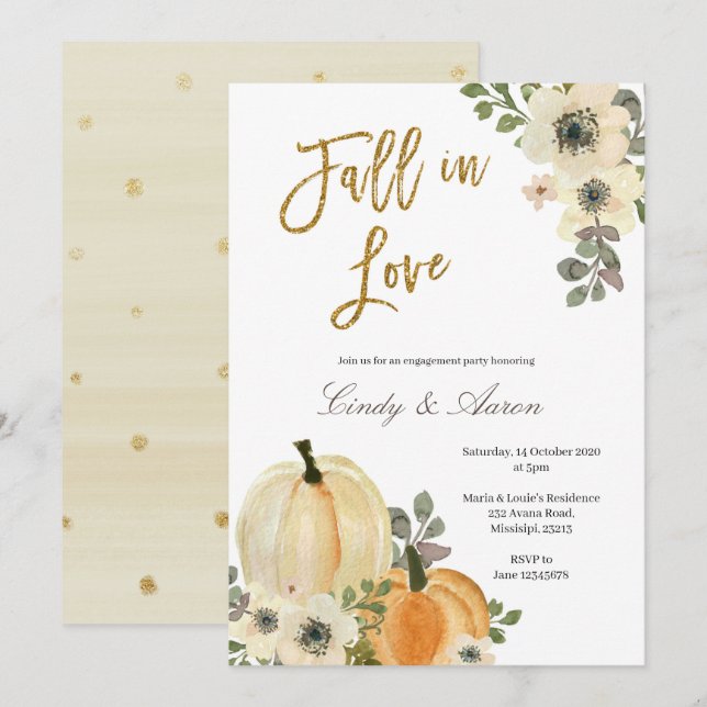 Fall in love pumpkin engagement party invitation (Front/Back)