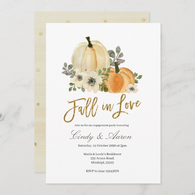 Fall in love pumpkin engagement party invitation (Front/Back)
