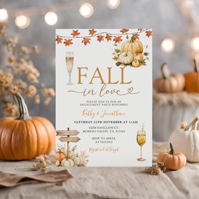 Fall in Love Pumpkin Fall Leave Engagement  Invitation (Creator Uploaded)