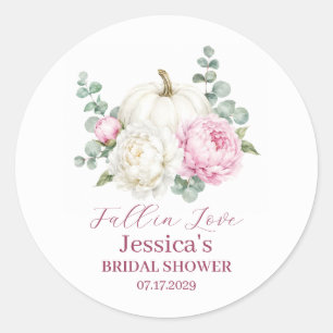 Fall in Love Pumpkin Fall Peony Bridal Shower Classic Round Sticker