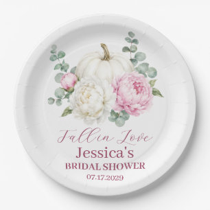 Fall in Love Pumpkin Fall Peony Bridal Shower Paper Plate