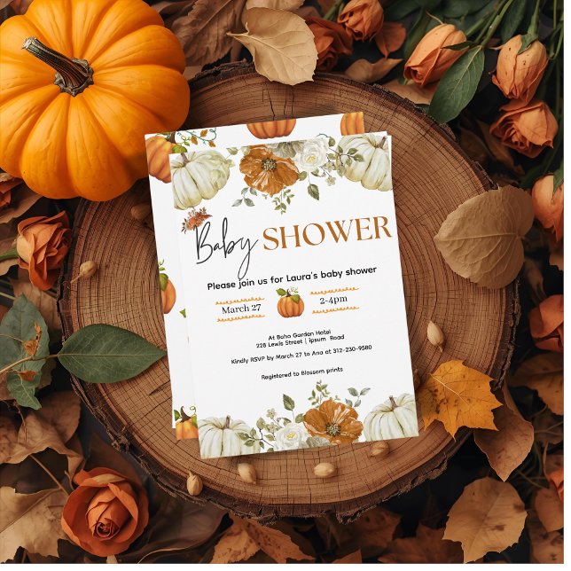fall in love pumpkin floral baby shower Invitation (Creator Uploaded)