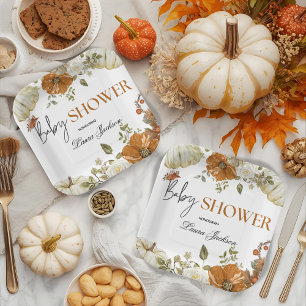 fall in love pumpkin floral baby shower Invitation Paper Plate