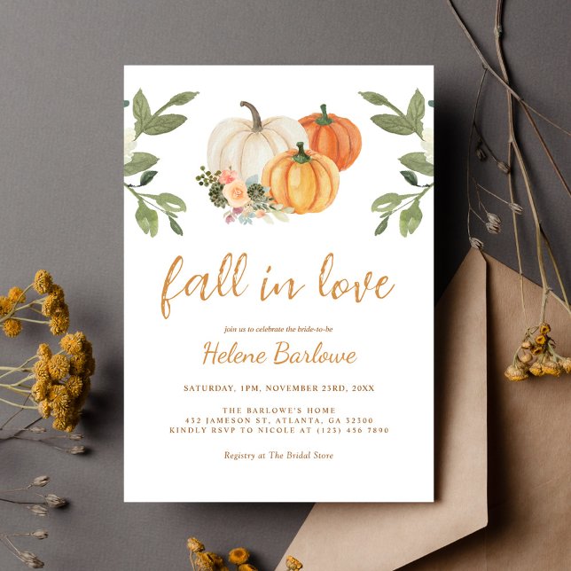 Fall In Love Pumpkin Floral Bridal Shower Invitation (Fall In Love Pumpkin Floral Bridal Shower Invitation)