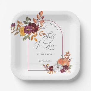 Fall In Love Pumpkin Floral Bridal Shower Paper Plate