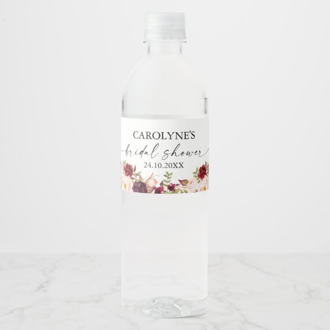 Fall in Love Pumpkin Floral Bridal Shower Water Bottle Label (Front)