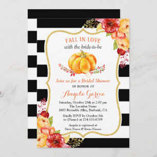 Fall in Love Pumpkin Floral Fall Bridal Shower Invitation