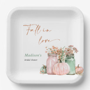 Fall In Love Pumpkin Floral Jars Bridal Shower Paper Plate