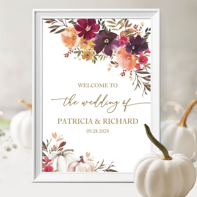 Fall in Love Pumpkin Floral Wedding Welcome Poster (Creator Uploaded)