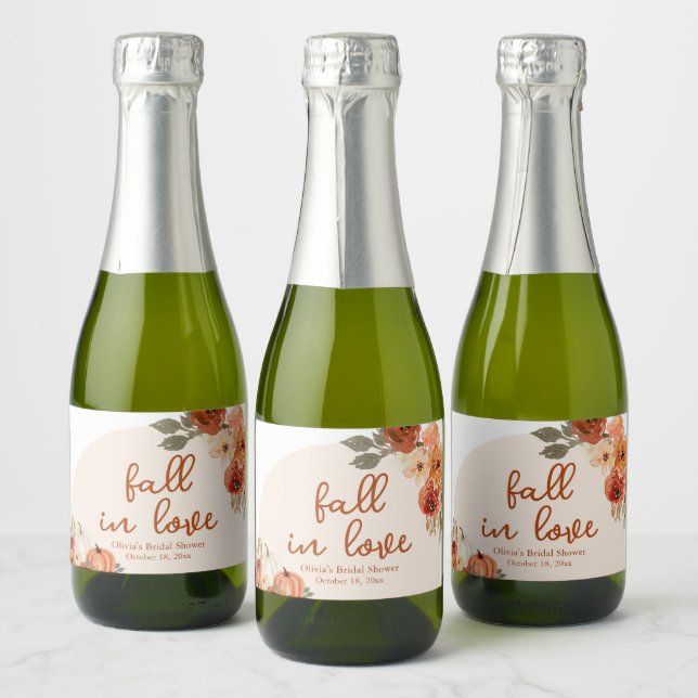 Fall in Love Pumpkin Future Mrs Bridal Shower Mini Sparkling Wine Label (Bottles)