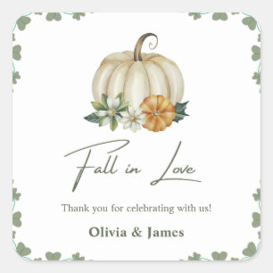 Fall in Love Pumpkin Greenery Sage Green Wedding  Square Sticker