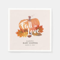 Fall in Love Pumpkin Leaves Pink Baby Shower Paper
