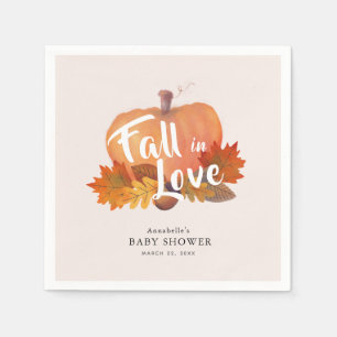 Fall in Love Pumpkin Leaves Pink Baby Shower Paper Napkin