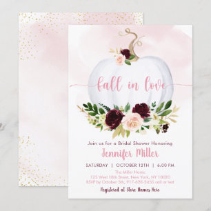 Fall In Love Pumpkin Pink Burgundy Bridal Shower Invitation