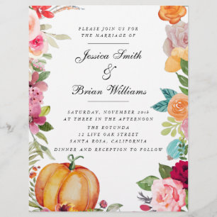 Fall In Love Pumpkin Pink Fall Florals Wedding Flyer
